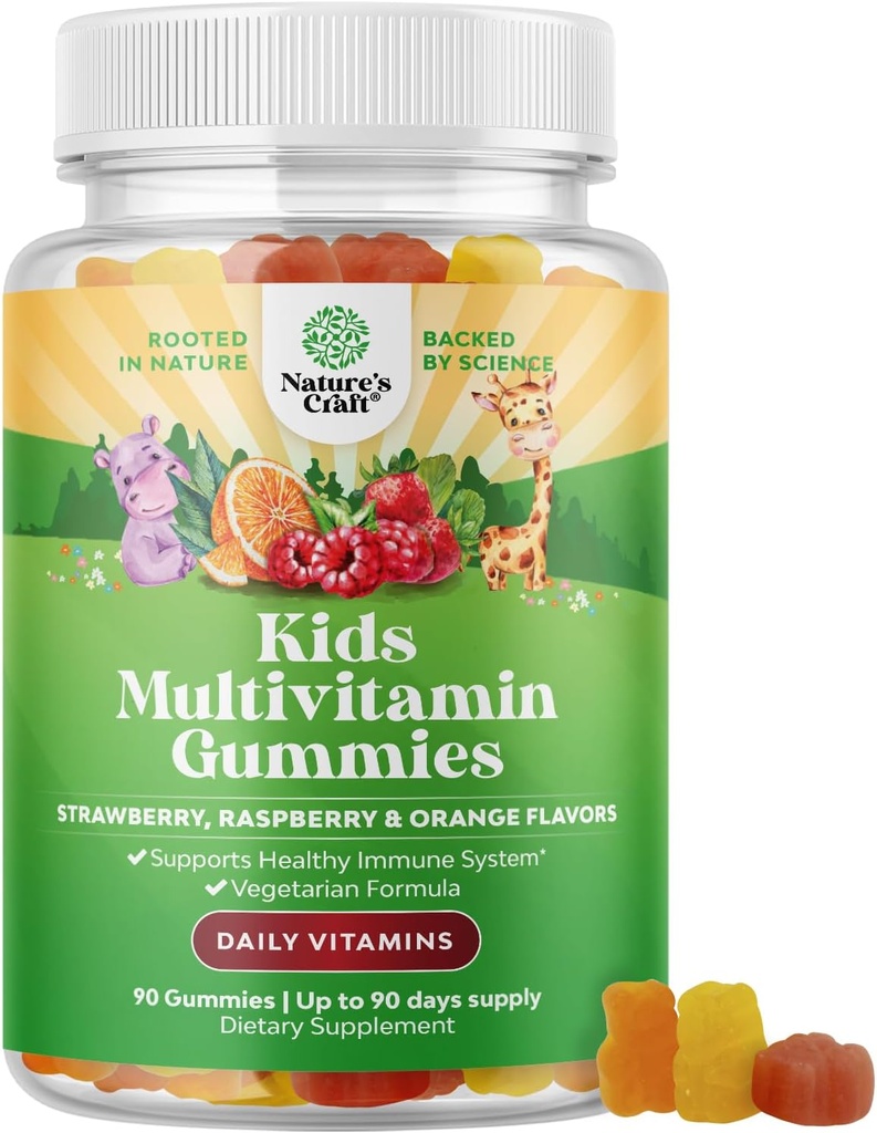 Plant Based Kids Multivitamin Gummies - Çocuklar için Multivitamin A, C, D3, E, B6 & B12, çinko & Iodine - Çocuk Vitaminleri Güçlü Sağlık için Uygun Formula - 90 Count