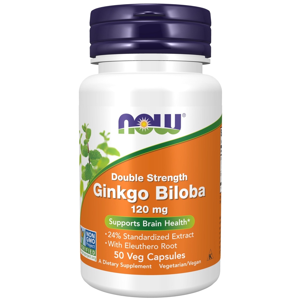 Şimdi Gıdalar Tamamlıyor, Ginkgo Biloba 120 mg, Double Strength, Non-GMO Projesi Doğrulandı, 50 Veg Capsules