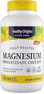 Healthy Origins Magnesium Bisglycinate Chelate (Non-GMO, Gluten Free, Cardiovascular Support, Bone Support, Neurological Support, Vegan), 360 Tablets