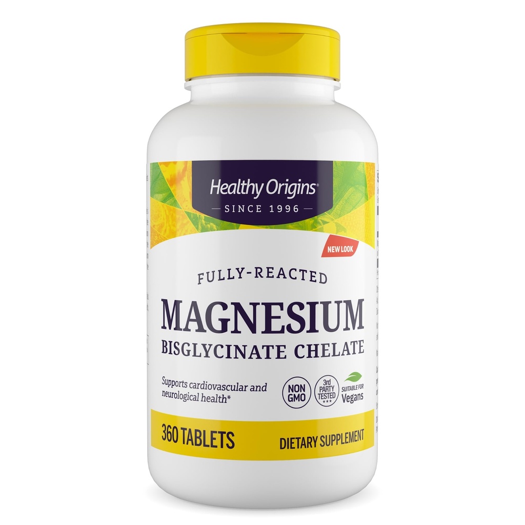 Sağlıklı Origins Magnezyum Bisglycinate Chelate (Non-GMO, Gluten Free, Cardiovascular Support, Bone Support, Neurology Support, Vegan), 360 Tablet