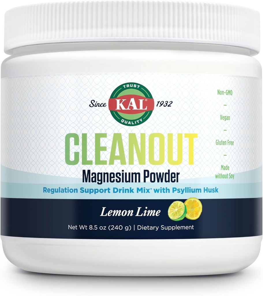 KAL Cleanout Magnezyum Plus Psyllium Husk Toz - Lemon Lime - Fiber Supplement ile Çimento - Düzenleme Desteği Iklim Mix - No Sugar - 60-Day Garanti, 40 Hizmet, 8.5 OZ