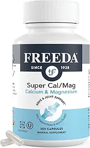 Freeda Super Cal/Mag – Kosher Vegan Bone Health Supplement – Bone Strength, Nerve Function & Muscle Relaxation – Vejetaryendis Magnezyum Capsules – Üçüncü Partili Test Edildi – 250 Capsules