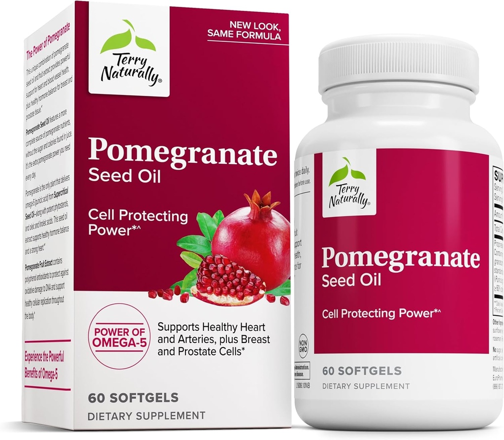 Terry Doğal Pomegranate Tohum Yağı - Cardiovascular Sağlığı Desteklemek için Diyet Supplement - Herbal Non-GMO Supplement Omega-5 & Pomegranate Ekstraksiyon - 60 Softgels