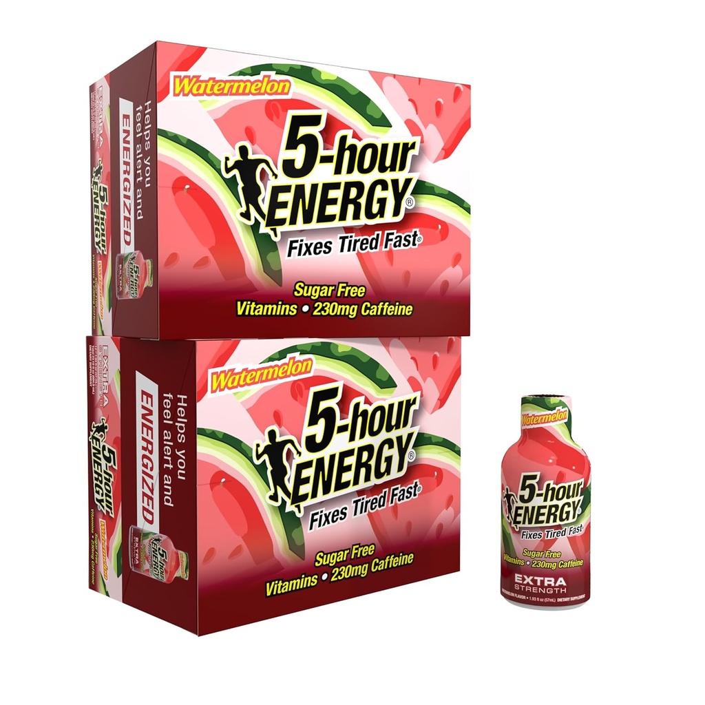 5- Saat ENERJİ Ekstra Güçlü Enerji Shot, Watermelon Flavor (1.93 oz. - 24 Kont) Sugar-Free & Zero Calories, B-Vitamins & Amino Asits, 230 mg Caffeinated Energy Shot, Diyetary Supplement