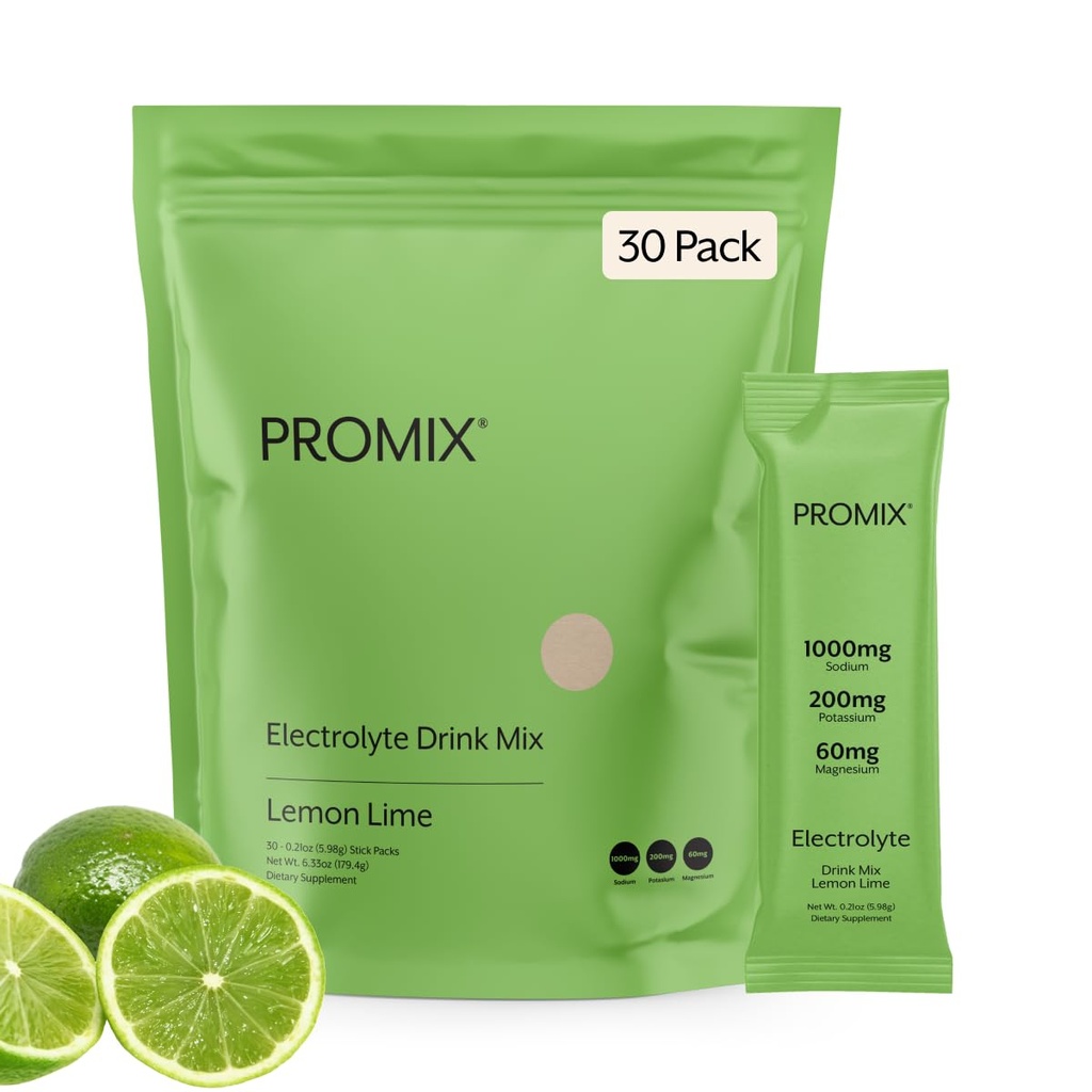 ProMix Διατροφή Ηλεκτρολύτες Powder Packets - Ζάχαρη Δωρεάν, Zero Calorie, Stevia Δωρεάν, Νηστεία Φιλικό, Φυσικό Ιμαλαΐων Pink Αλάτι - Λεμόνι Lime - 30 Σερβίρισμα (πακέτο των 30)