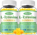 Yetişkinler ve Çocuklar için L-Tyrosine Gummies - 1000 mg L-Tyrosine Supplement Focus Gummies for Brain, Mood, Energy Support, Vegan & Gluten-Free, Mango Flavor, 120 Kont