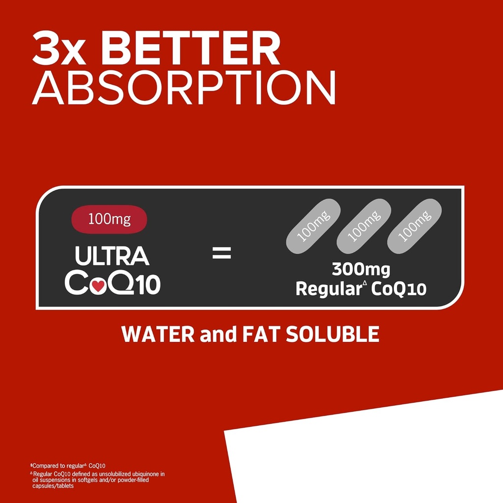 Qunol CoQ10 100mg Softgels Ultra 3X Better Absorpation Coenzyme Q10 Συμπληρώματα - Αντιοξειδωτικό συμπλήρωμα για την αγγειακή και καρδιακή υγεία & την παραγωγή ενέργειας - 2 Μήνες προσφοράς - 60 Count (Pack of 2)