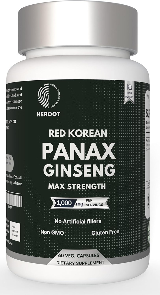 Panax Ginseng κάψουλα 500 MG ανά υπηρεσία ενέργειας, μνήμης & εγκεφαλικής υγείας υποστήριξη, μη GMO (πακέτο 60 καψουλών)