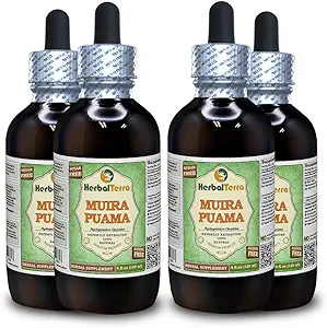 Muira Puama (Ptychopetalum Olacoides) Glycerite, Organic Alcohol-Free Liquid Extract (Brand Name: HerbalTerra, Proudly Made in USA) 4x4 fl.oz (4x120 ml)
