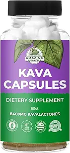 Premium KAVA KAVA Capsules 1000mg Kava Kökü Derin Rahatlama | Doğal Gerilme Yardımı | %100 Noble Fijian Kava Root Toz, Non-GMO, Gluten Free - 60 Count Count