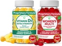 Lunakai Vitamin D3 Gummies and Women's Multivitamin Gummies Bundle - Immunity, Bone and Mood Support Supplement - 100% Daily Value of 16 Essential Vitamins and Minerals Healthy Gummy - 30 Days Supply