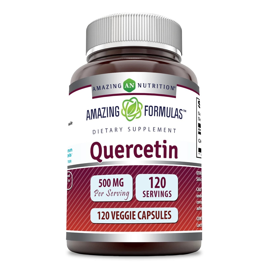 İnanılmaz Formulas Quercetin 500 mg 120 Veggie Capsules Supplement - Non-GMO - Gluten Free - Destekler Genel Sağlık & Well