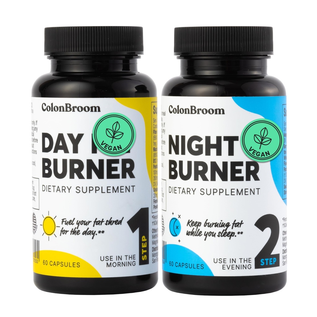 ColonBroom Day & Night Burner Supplements, Pills for Women/Men with Inulin, L-carnitine, Coenzyme Q 10, Grain of Paradise and More, Colon Broom 60 Vegan Capsules Per Container