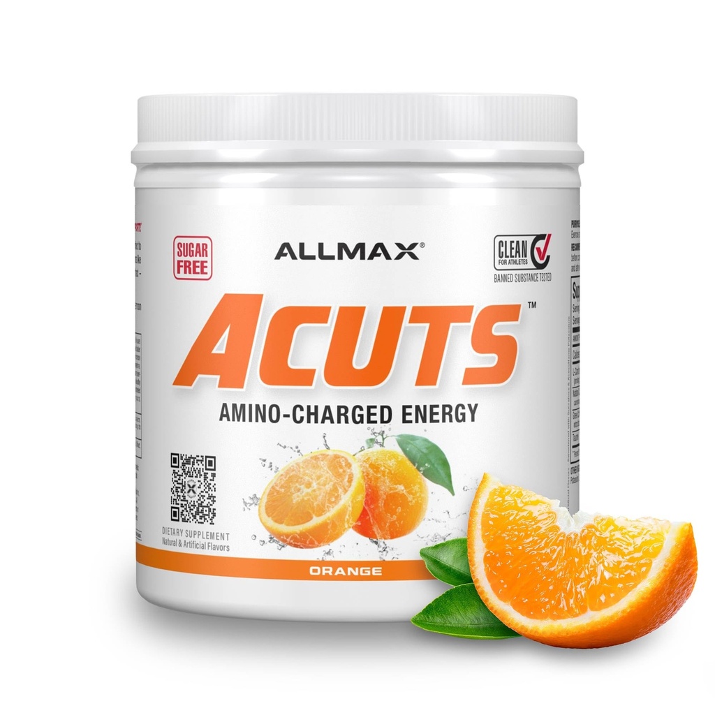 ALLMAX Beslenme AMINOCUTS (ACUTS), Amino-Charged Energy Drink with Taurin, L-Carnitine, Green Coffee Bean Extract, Orange, 30 Hizmet