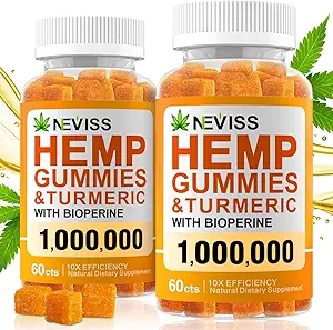 (2 Pack) Turmeric & Bioperine 1000000 ile Gummiés, ABD'de yapılan %100 Organik Doğal Hemp Gummiés.
