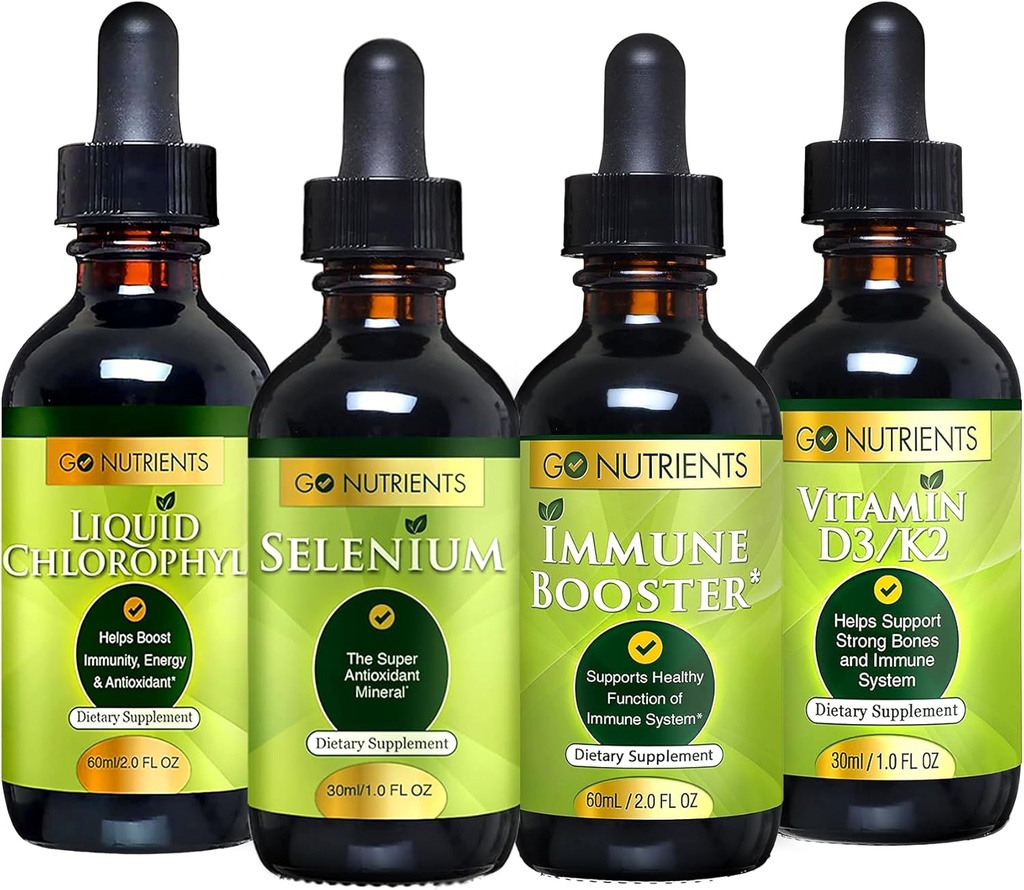 Go Nutrients Cold & Immune Sche - Selenium, D3/K2, Immune Branson, Sıvı Chlorophyll – Immune System için Güçlü Destek, Body Defense, Core ve Vitality, Don Respiratory