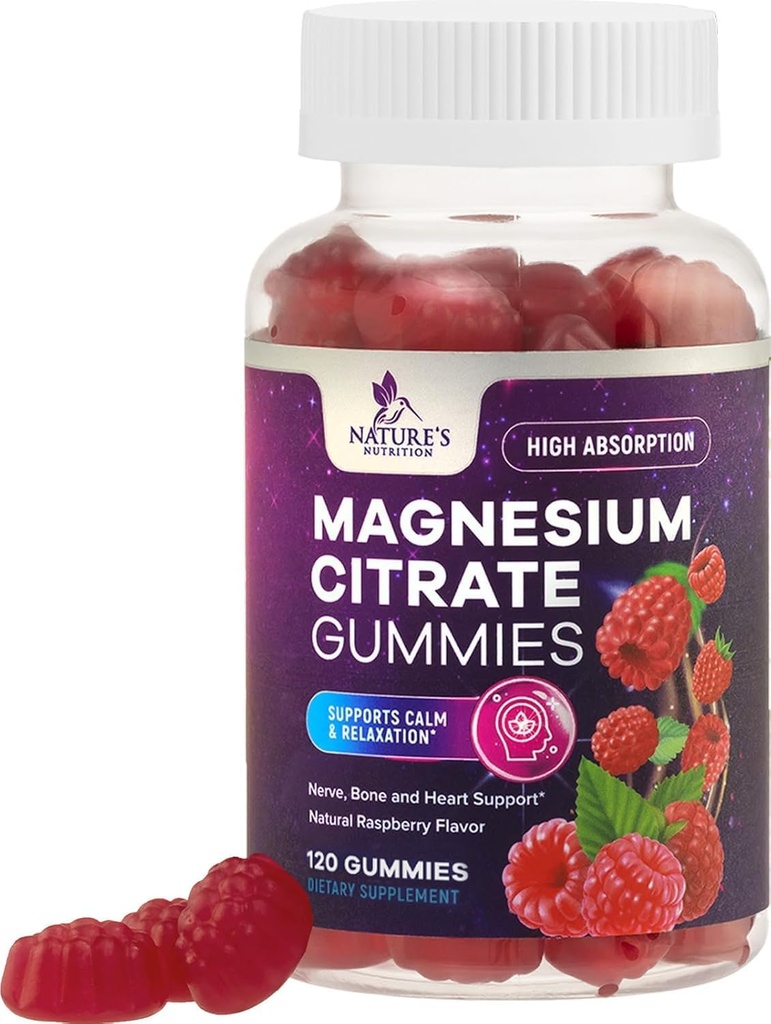 Magnesium Citrate Gummies Supplement - High Absorption, Vegan Magnesium Gummy Supplement for Adults & Kids, Magnesio Citrate Gummy Supplements for Muscle, Nerve, Bone and Heart Support - 120 Gummies