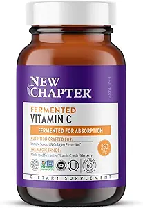 New Chapter Fermented Vitamin C + Elderberry, ONE Daily for Immune Support & Collagen Protection, Made with Organic Herbs, Certified Vegan, Gluten Free, 60 Count