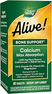 Doğanın Yolu Alive! Kalsiyum Max Abxia, Plant Sourceuba, D3 & K2, Magnezyum, Bone Support*, 60 Tablet (Pazar Mayıs Vary)