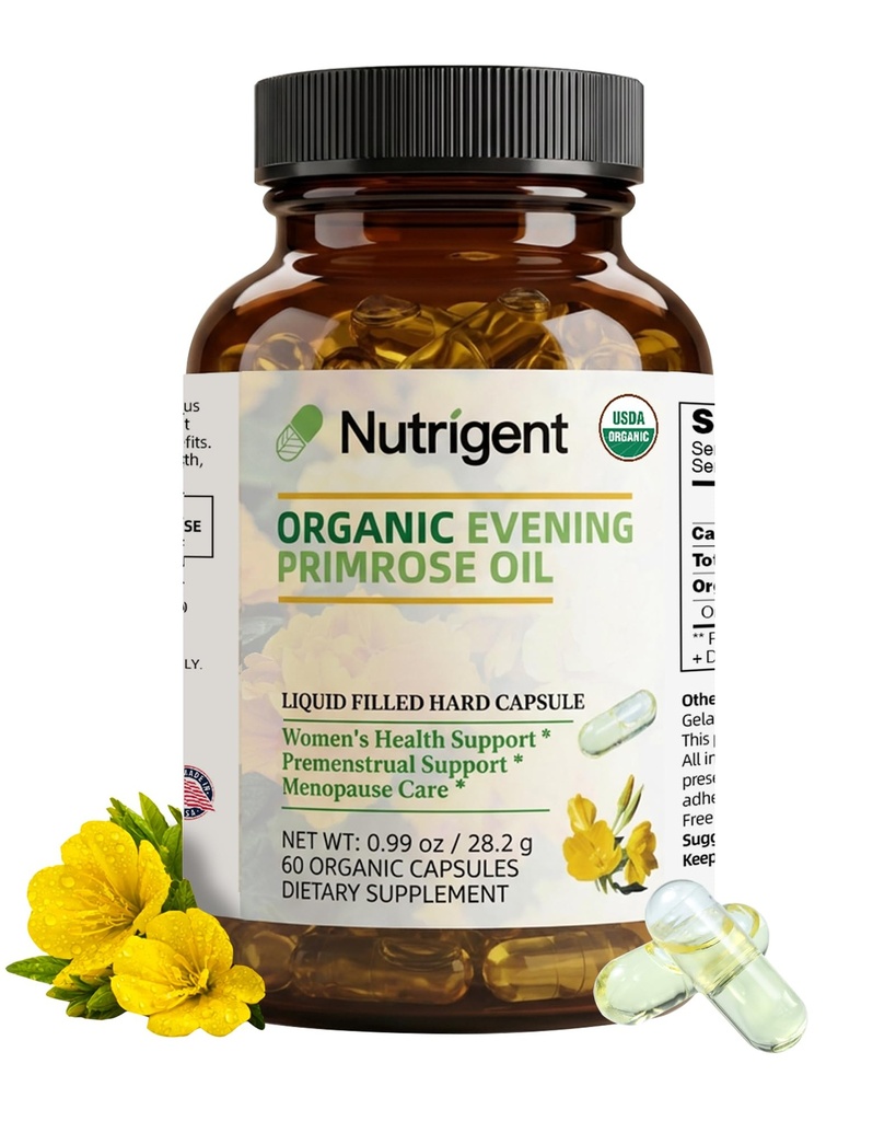 Primrose Oil Supplement organik Evening Primrose, 940 mg% 100 Pure with 10% GLA, High Abxia Liquid Organic Capsules, Women's Health & Skin Health, Cold Pressed, 60 Count Count Count