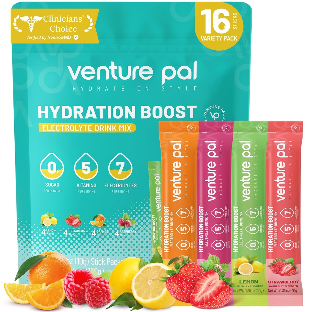 Venture Pal Sugar Free Electrolyte Powder Packets - Liquid Daily IV Drink Mix for Rapid Hydration & Party Recovery 
