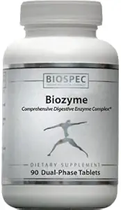 BIOZYME: Yüksek Potency Digestive Enzyme Kompleksi - Dual Faz tabletler Betaine HCl, Pepsin, Bromelain ve Papain'i midede serbest bırakır ve Pancreatin, Trypsin, Chymotrypsin ve Ox Bile, ikili bölgede maksimum etkinlik için. 90 Dual Faz Tabletleri