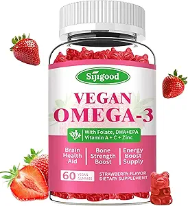 Omega-3 Gummies Potent Algae Omega Source, Boost Brain, Eye & Immune Function, with DHA and EPA Vegan & Sugar Free, Orange Flavor, 60 Count