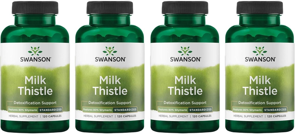 Swanson Milk Thittle (Standardized) - Βότανο συμπλήρωμα υποστήριξης ήπατος w/ 80% Silymarin - Φυσική φόρμουλα Βοηθώντας στη διατήρηση της συνολικής υγείας & ευεξίας - (120 κάψουλες) (4 Συσκευασία)