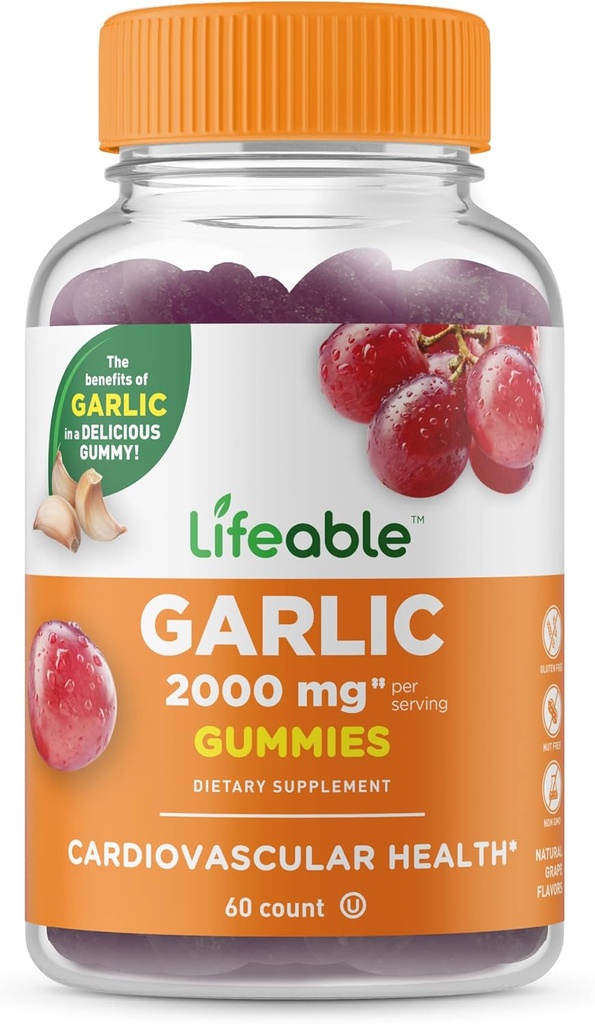 Ζωηρό σκόρδο Gummies - 2000 mg - Great Tasting Natural Flavor Gummy Vitamin Supplement - Χωρίς γλουτένη, χορτοφαγικά, GMO Free Chewable - για ενήλικες 90 Gummies