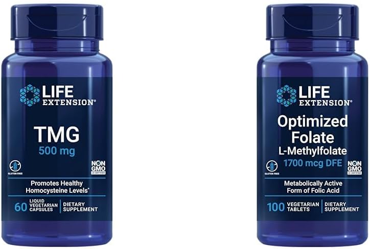 Life Extension TMG 500 mg – Tritilglycine Supplement – Encourages Health Homocysteine Levels – Gluten-Free – Non-GMO – Vegetarian – 60 Sıvı Vegetarian Capsules & Optimized Folate