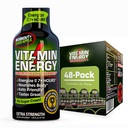 Enerji Vitamini + Ekstra Güçlü Enerji Shot Sour Apple 48 Pack, 260 mg Natural Caffeine, Pre-Workout, B-Vitamins, Minerals, Endurance & Performans, Zero Sugar, Gluten-Free, Vegan, 1.93 fl ozz