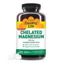 Country Life, Chelated Magnezyum 250 mg, Supports Bone and Immune Health, Daily Supplement, 240 ct