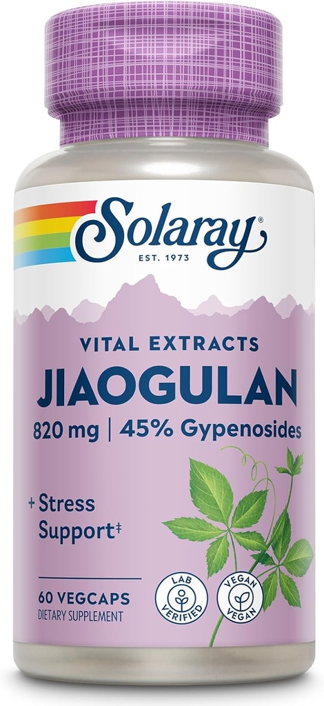 SOLARAY Jiaogulan Root and Rhizome Extract, Gynostemma Pentaphyllum Stres Desteği ve Antioksis Supplement - Vegan, Lab Onaylandı - 60 Gün Para Garantisi, 30 Hizmet, 60 VegCaps