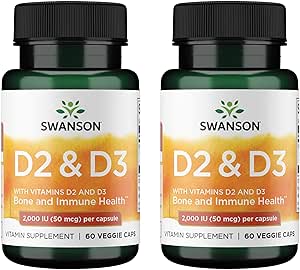 Swanson Vitamin D Kompleksi D2 & D3 - Bone, Dental & Immune Health - Vitamin Supplement (50 mcg, 60 Veggie Capsules) (2 Pack)