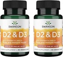 Swanson Vitamin D Kompleksi D2 & D3 - Bone, Dental & Immune Health - Vitamin Supplement (50 mcg, 60 Veggie Capsules) (2 Pack)