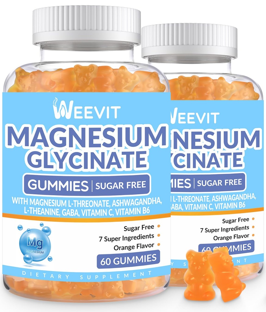 Sugar-Free Magnezyum Glycinate Gummies with L-Threonate, Magnezyum Supplements for Women and Men with Ashwagandha, L-Theanine, GABA, Vitamin C, B6