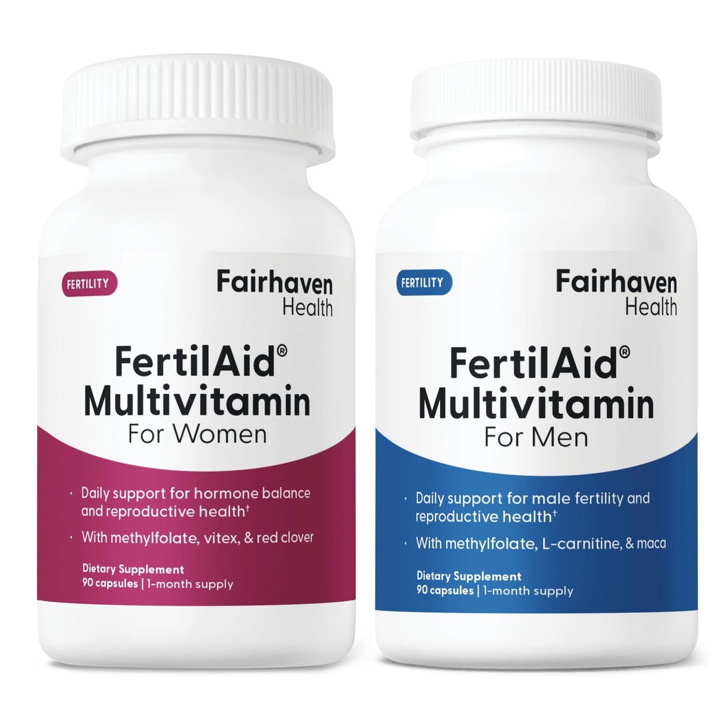 Fairhaven Health FertilAid for Men and Women Combo Ferttitude Supplements for Men and Women | Count and Mottitude Support Pre-Conception for Him | Prenatal Vitamin for Her with Vitex and Folate
