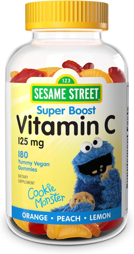 Webber Naturals Sesame Street Vitamin C Gummies for Kids 2+, 125 mg βιταμίνης C per Gummy, 6 Μήνες Προσφορά, Χωρίς Γλουτένη, Γαλακτοκομικά, Φυστίκι & Ζελατίνη, Ανοσοποιητική Υποστήριξη, 180 Gummies