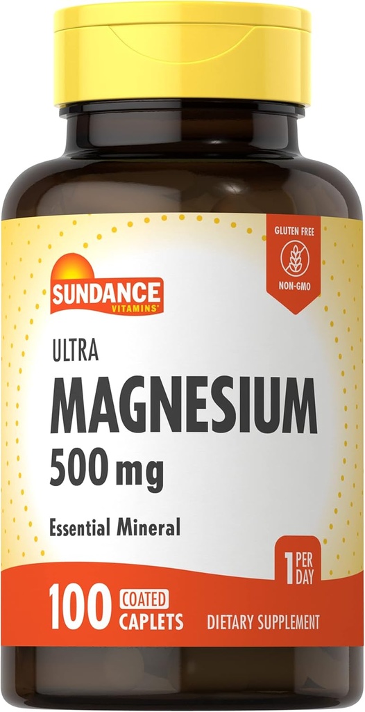 Sundance Magnezyum Supplement | 500 mg | Oksit | 100 Kaplamalı Caplets | Vegetarian, Non-GMO ve Gluten Free