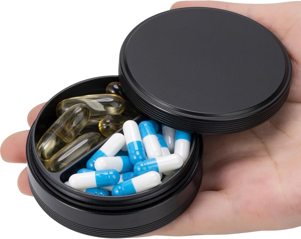 Pill Box 2t Karşılaştırma Pill Case - Portatif Metal Seyahat Pill Konteyner Pocket veya Purse, Sualtı Pill Tıp Vitamini ve Supplements için Organize Edilenler