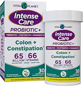 Vital Planet - Intense Care Colon & Constipation Probiotics Plus Organic Prebiotics, Postbiotics, Parabiotics, Complete 4-in-1 Συμπλήρωμα Υγείας για Ενήλικες, 65 Billion CFU, 66 Strains, 30 ct