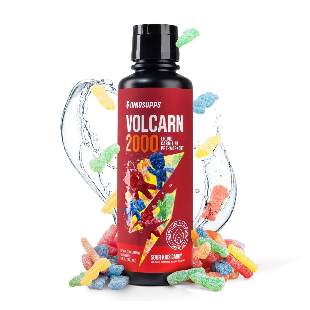 InnoSupps Volcarn 2000 - L-CARNITINE Advanced Energy Liquid | ATP Enhancer with GBEEC | Boosts Energy, Enhances Focus, Caffeine Free, No Artificial Sweeteners | 32 Servings (Sour Kids Candy)