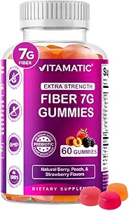 Yetişkinler için Vitamatic Prebiyotik Fiber Gummies - hizmet başına 7g Fiber – 60 Pectin-Based Gummies Ekstra Kuvvet, Zero Sugar eklendi – Destekler Digestive Health & Regularity – Non-GMO, Vegan, Gluten-Free