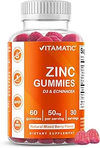 Vitamatic Zinc 50mg Gummies – 60 Vegan Gummies Χωρίς γλουτένη – Υγιεινή ανοσοποιητική υποστήριξη για ενήλικες, άνδρες και γυναίκες