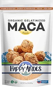 Happy Andes Organic Maca Toz Gelatinized - Premium Quality, Stamina & Energy'yi artırmak için kullanılan, Easy Digestion 16 oz, 1
