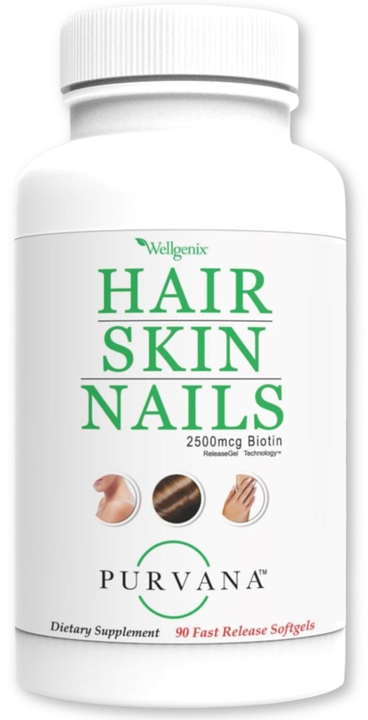 Wellgenix Purvana Saç, Skin, ve Nails - Bir Gün Yumuşakgel - 2500mcg Biotin, DMAE, MSM, Horsetail, Grape Seed - Anti Aging, P & Postpartum Saç Büyümesi, Güçlü Nails (90 Kont)