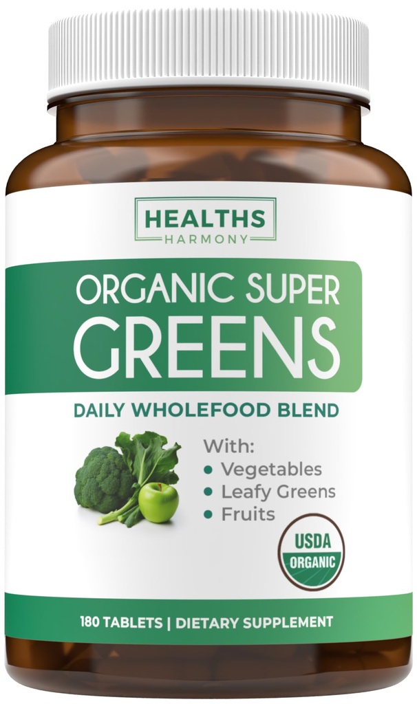 USDA Organik Super Greens Supplement - Organik Yeşiller Meyveleri ve Sebze Eksileri ile 28 Superfood Kompleksi ile Yetişkinler için Eksileri Herbs & More - Vegan & Non-GMO (Güncel to 3 Ay Supply)