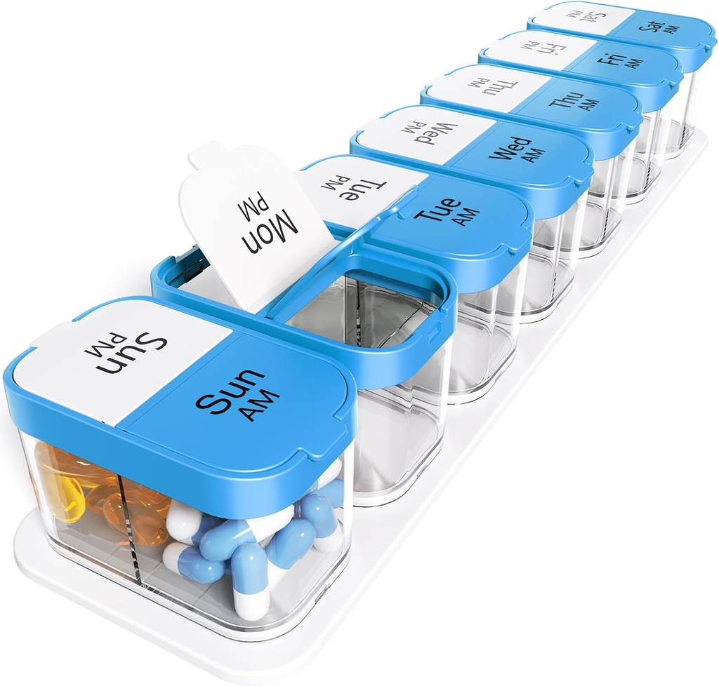 Odaro Extra Large Weekly Pill Organizer 2 φορές την ημέρα, XL Pill Box 7 ημέρα Am Pm, Jumbo Medicine Organizer to Hold Daily Medicine Vitamin and Supplements - Μπλε