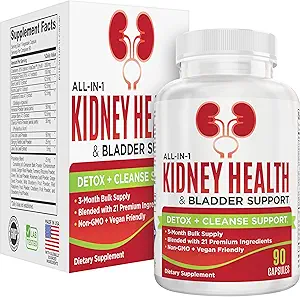 Kidney & Bladder (3-Month) Health Support Supplement | All-in-1 Urinary Tract Supplements with 21 Active Materialss | Kidney Cleanse Detox Support Nutrients | 90-Day Bulk Supply | 90 Capsules