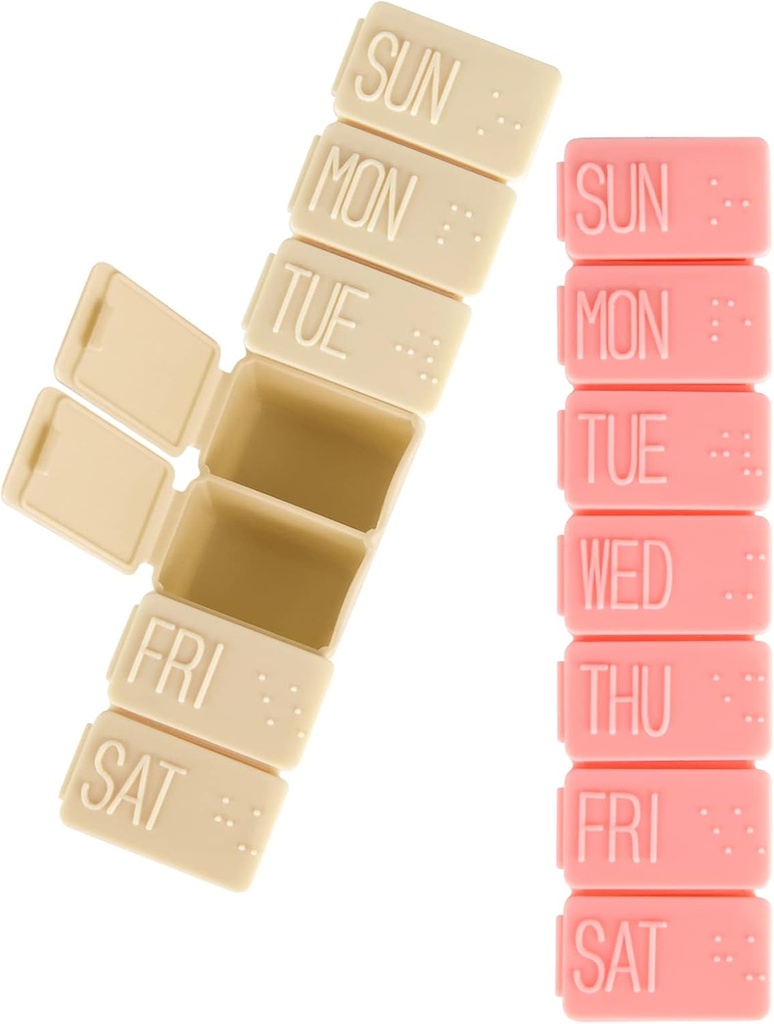2Pack Weekly Pill Organizer,7 Days Pill Cases Travel Daily Pill Box Medicine Organizer Pill Box 7 Day Pill Organizer Weekly for Fish Oil,uba Tabletler Supplements (Pink+Beige)